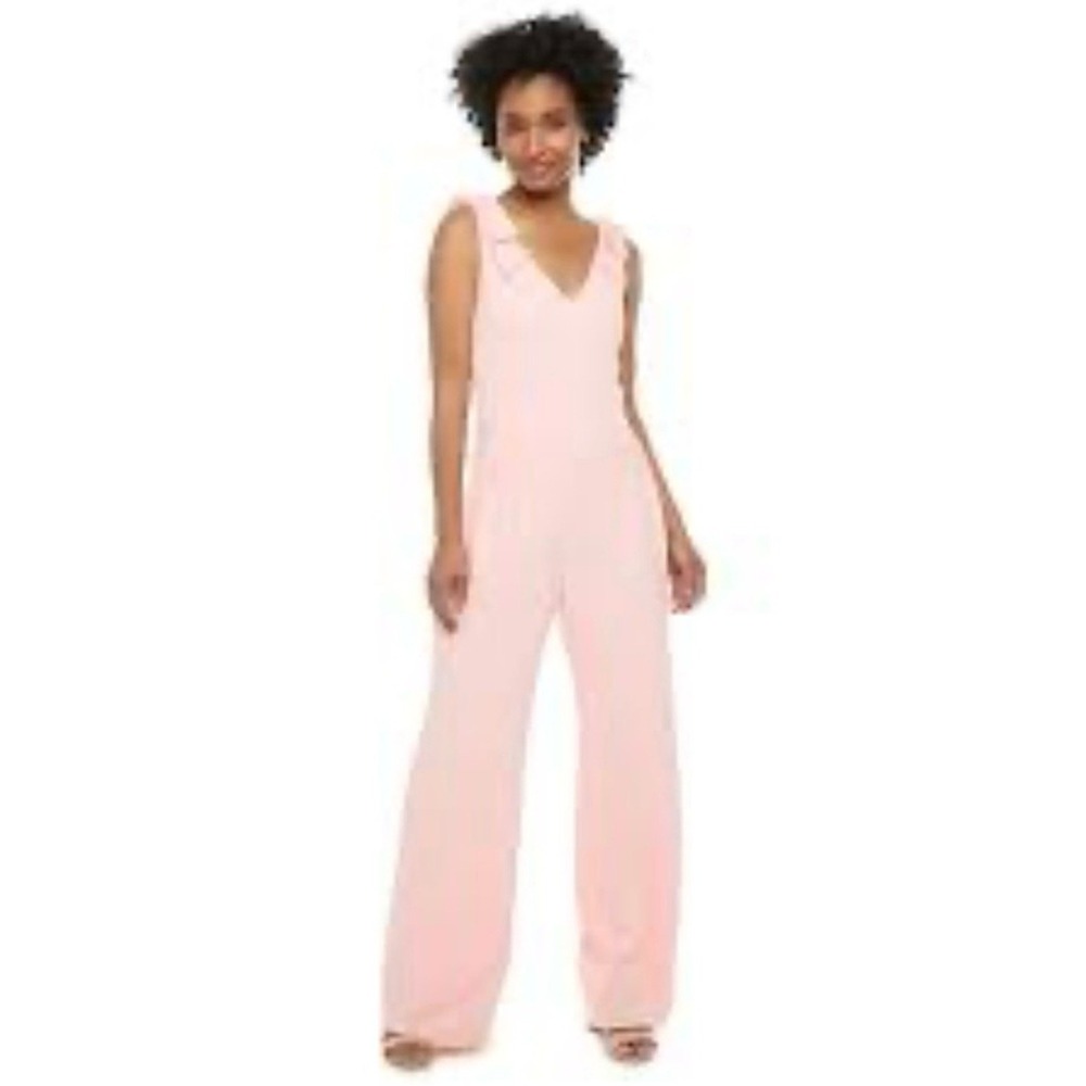 ELLE Pantsuit One Piece Womans Medium Pink Sleeveless V Neck A Line Quiet Luxury